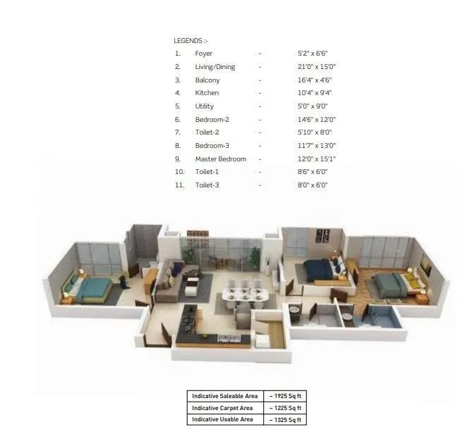 3 BHK floor plan
